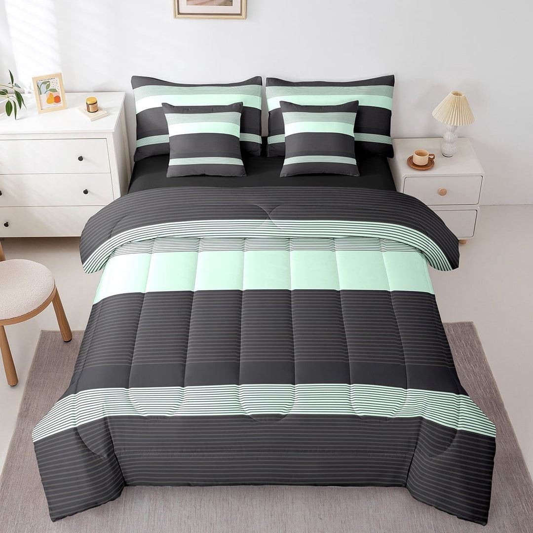 Erosebridal Abstract Lines Bedding Sets Twin Size,Geometric Stripes Comforter Sets with Sheets,Geometry Lines Bed in a Bag Twin size,Lightweight Teens Bedroom Decor,Reversible,7pcs