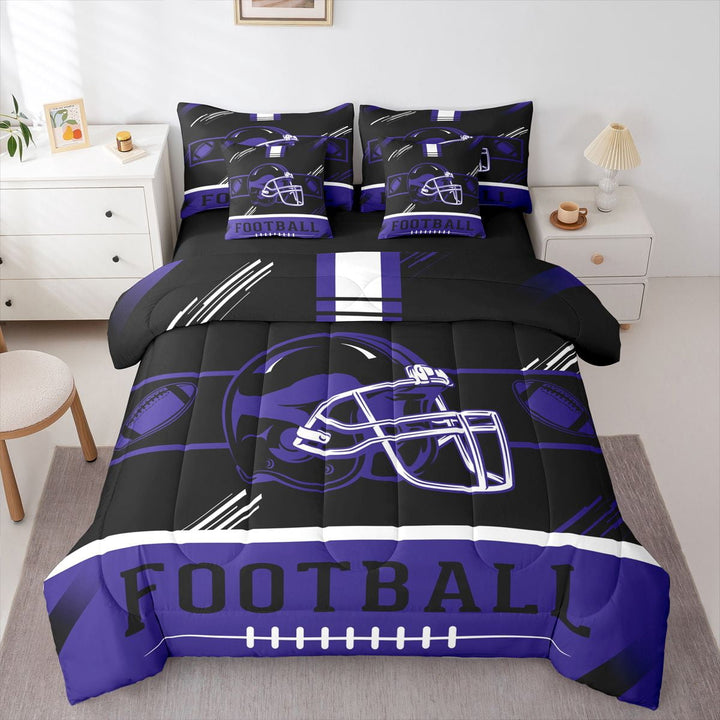 Erosebridal American Football Bed in a Bag Twin size, Soccer Sports Quilted Comforter, Black Navy, Baltimore, Lightweight 7pcs