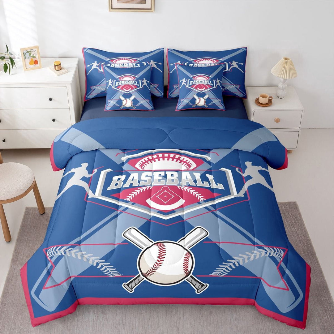 Erosebridal Twin Comforter Set for Baseball Decor - 7 Pieces Baseball Player Bedding Sets Twin Bed in a Bag with Reversible Baseball Bed Set,Comforter, Sheets, Pillowcases &amp; Shams,Texsa