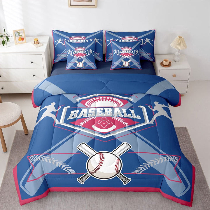 Erosebridal Twin Comforter Set for Baseball Decor - 7 Pieces Baseball Player Bedding Sets Twin Bed in a Bag with Reversible Baseball Bed Set,Comforter, Sheets, Pillowcases &amp; Shams,Texsa