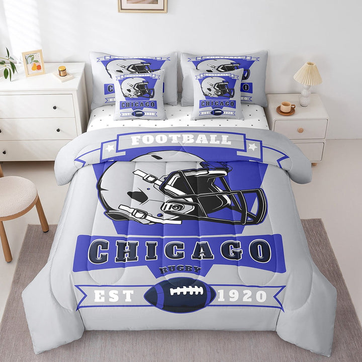 Erosebridal Football Bedding Twin Size 7pcs, Teens Room Decor, Grey, Ultra Soft, Chicago