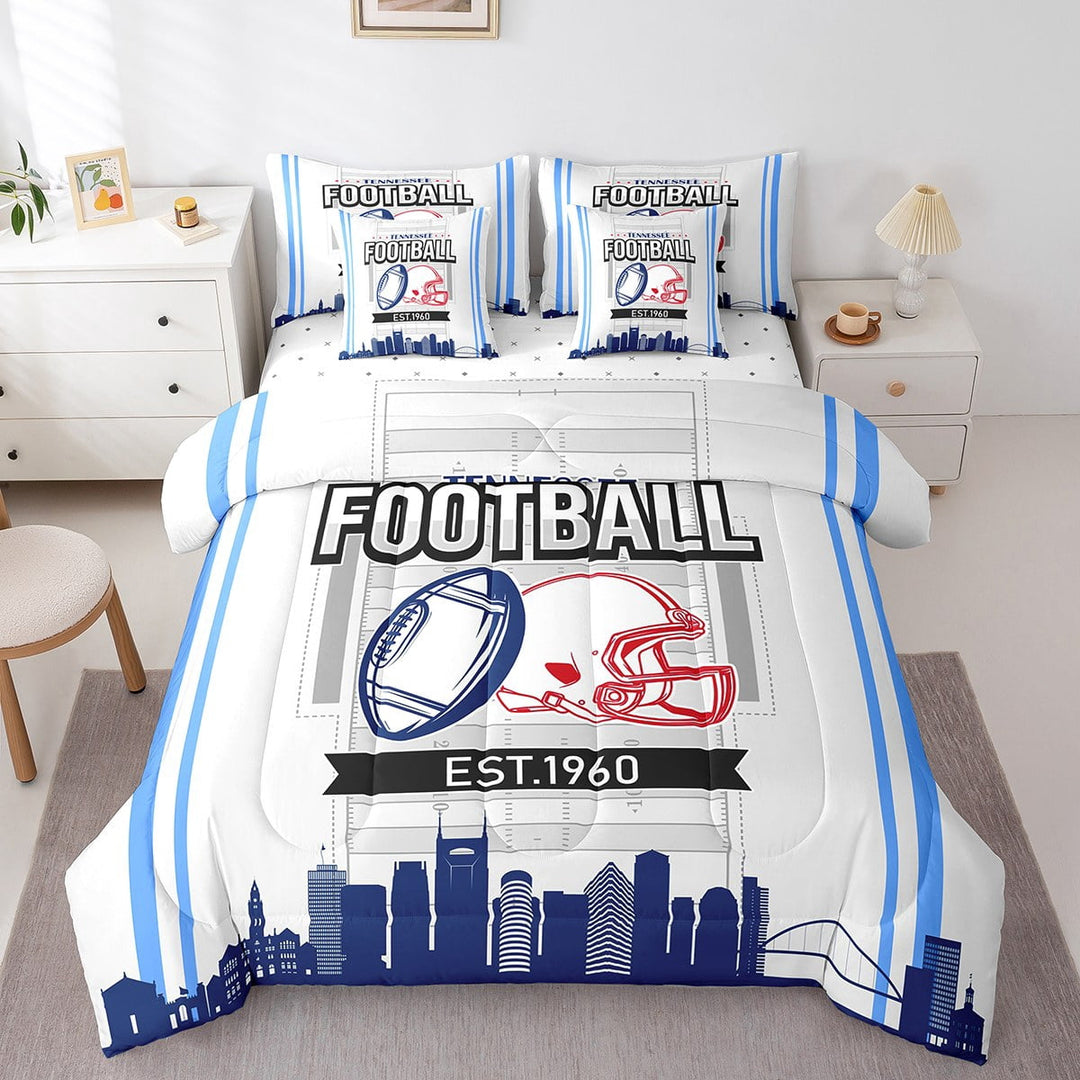 Erosebridal Rugby Bedding Sets Twin Size,Stripes Sport Comforter Sets with Sheets,Football Gaming Decor,Reversible,Breathable,7-Piece
