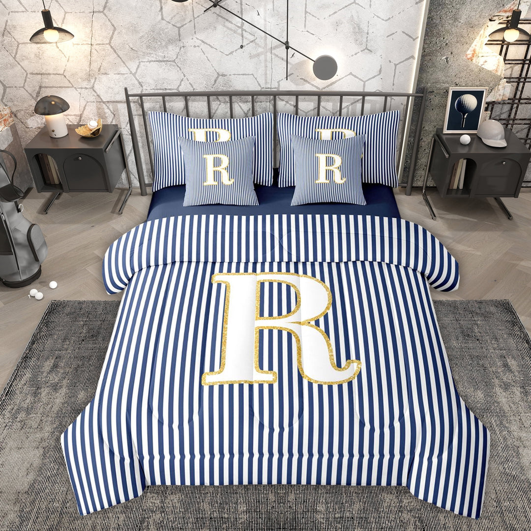 Erosebridal Initial R Letter Kid Twin Bedding Sets 7-Piece, Abstract Stripe Bedding Comforter Set