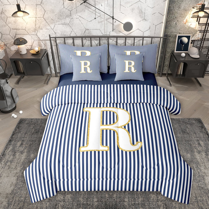 Erosebridal Initial R Letter Kid Twin Bedding Sets 7-Piece, Abstract Stripe Bedding Comforter Set