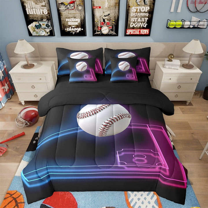 7 Piece Baseball Twin Bed in a Bag Sports Bedding Sets Teen Baseball Lover Comforter Set with Sheets Sports Game Themed Bed Set Baseball Game Decor Sheets