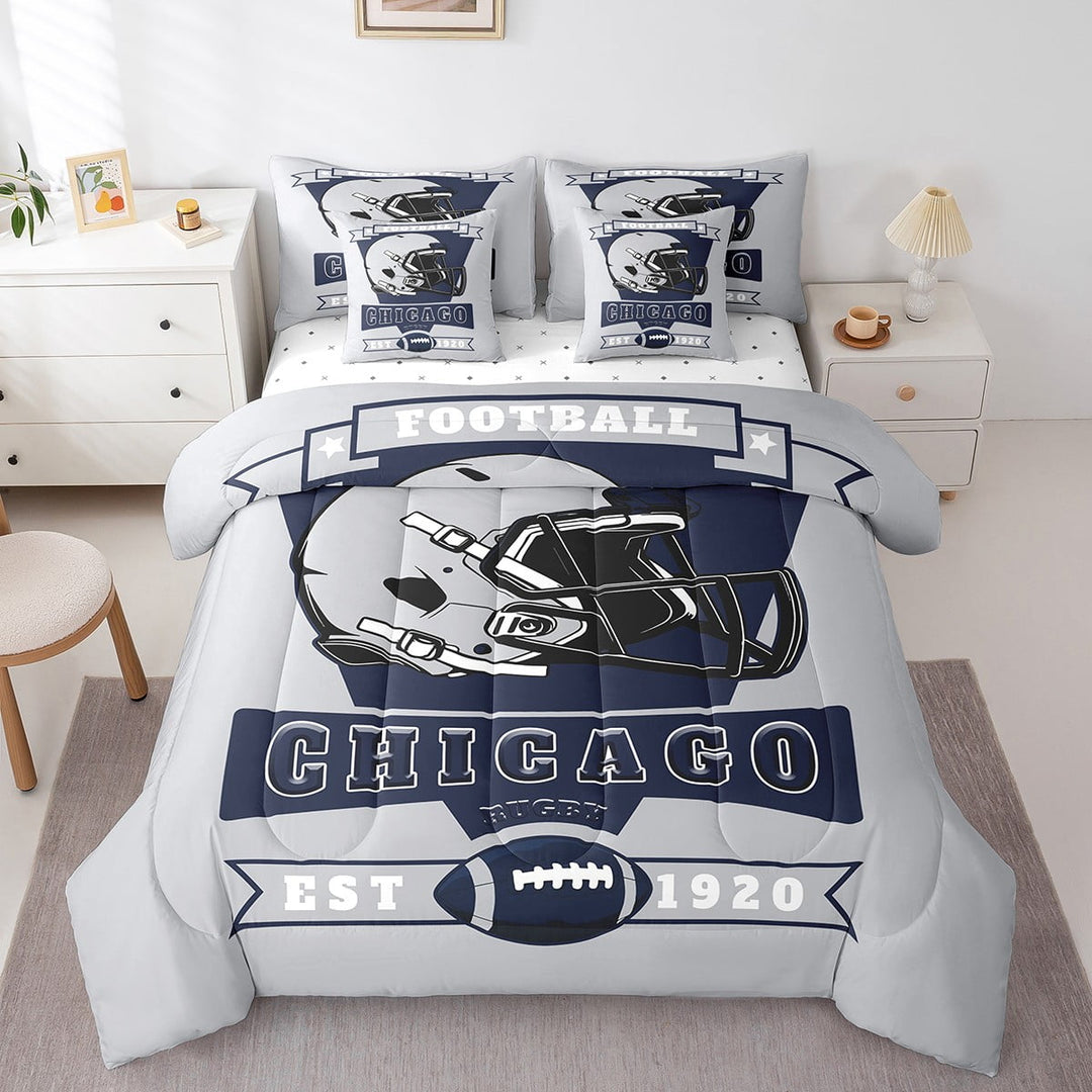 Erosebridal American Football Bedding Twin Size 7pcs , Reversible, Grey, Chicago