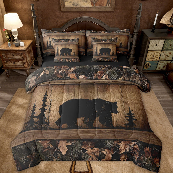 Erosebridal Rustic Farmhouse Queen Comforter Set 7 Piece Country Cabin Bear Bedding Set,Tree Woodland Camo Hunting Wildlife Bed In A Bag For Teen Men Camouflage Animal Sheet Set With Comforter