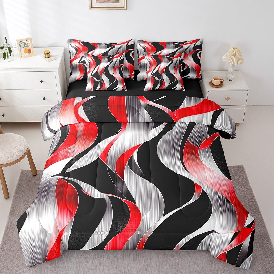 Erosebridal Lines Spiral Bedding Sets Twin Size,Geometric Stripes Comforter Sets with Sheets,Abstract Artwork Bed in a Bag Twin size,Breathable Swirl Room Decor,Reversible,7pcs