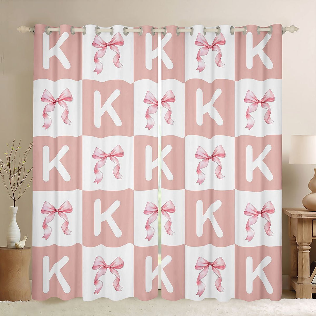 Erosebridal Kids Ribbon Bowknot Blackout Curtains Set of 2 (52x84 Each),Pink First Letter K Window Curtains For Girls