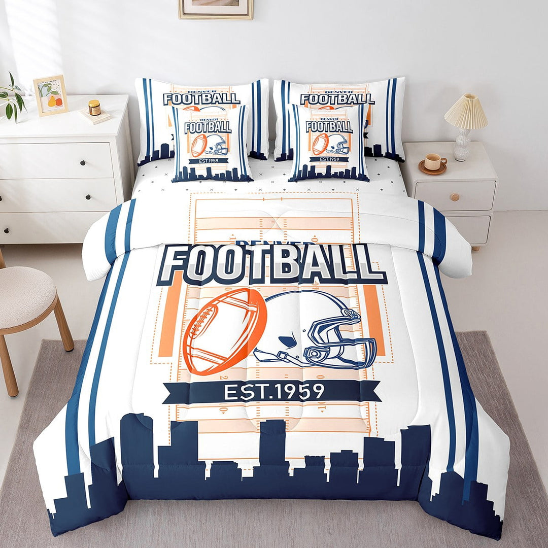 Erosebridal Sport Football Bedding Sets Twin Size,Stripes Comforter Sets with Sheets,Room Decorative,Reversible,Breathable,7-Piece