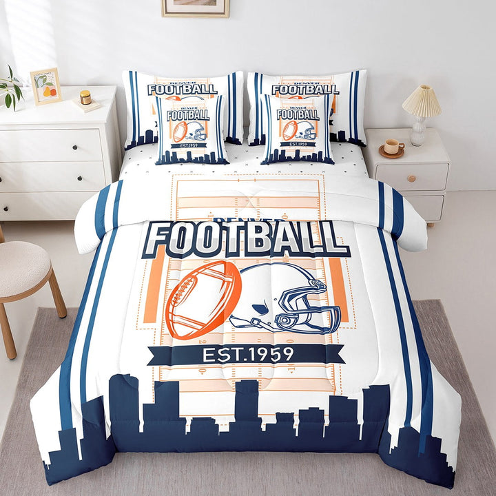 Erosebridal Sport Football Bedding Sets Twin Size,Stripes Comforter Sets with Sheets,Room Decorative,Reversible,Breathable,7-Piece
