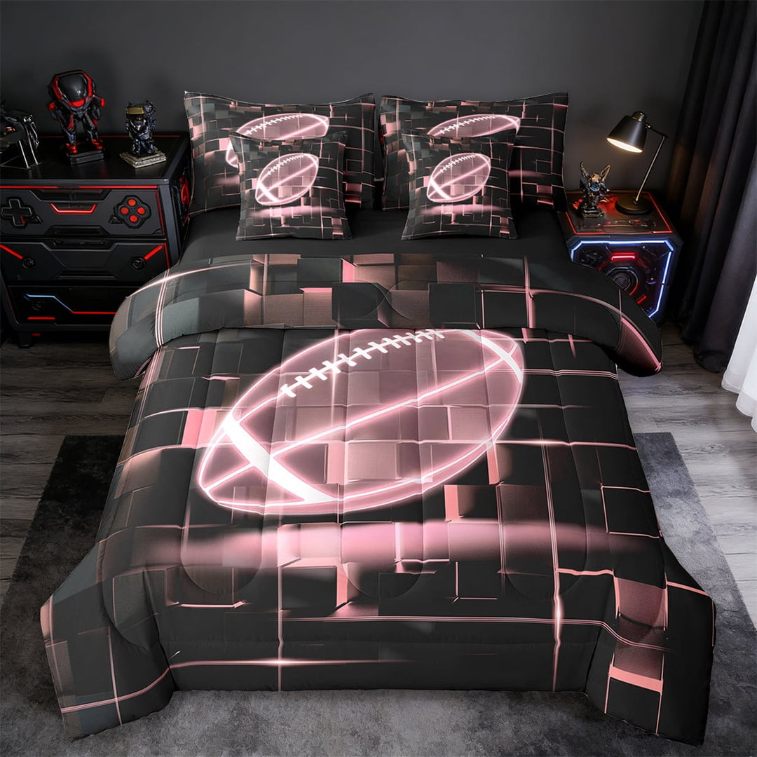 Erosebridal Ball Games Bed in a Bag Twin Size,Rubgy Sport Bed in a Bag Twin Size,Neon Light Ombre Pink Geometry Bedding Twin Size For Girls,Super Cozy Room Decoration Reversible,7 Pieces