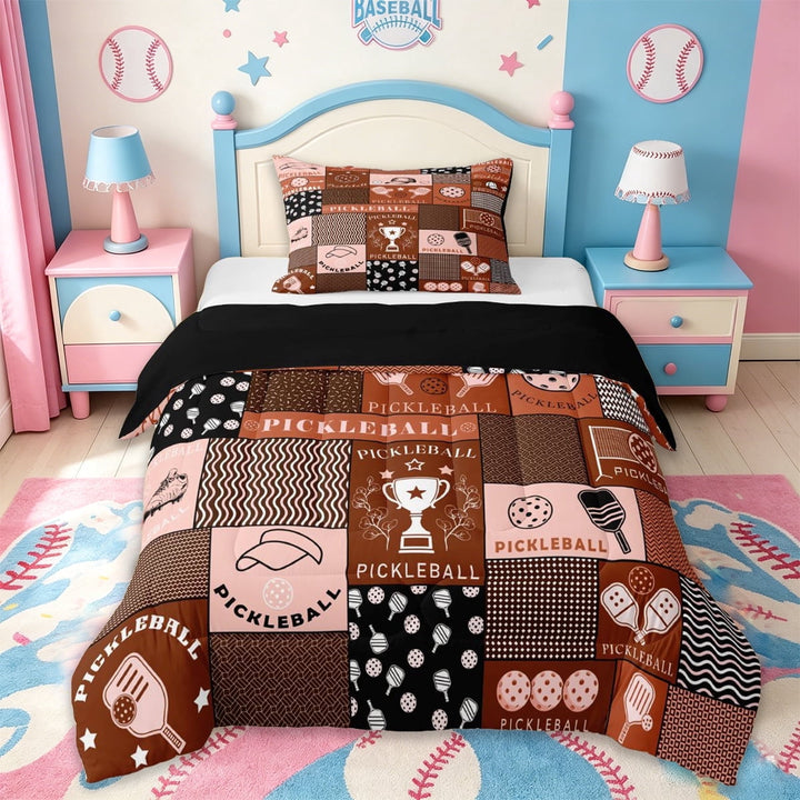 Erosebridal Ball Games Twin Comforter Sets For Kids,Boys Pickleball Gaming Bedding Set,Reversible black,2 Pieces