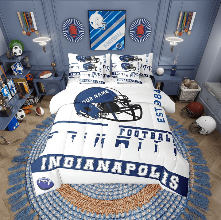 Erosebridal Modern Ball Sport Bed in a Bag Twin size, Retro Soccer Bed Set, Football Helmet Decor, Reversible 7pcs