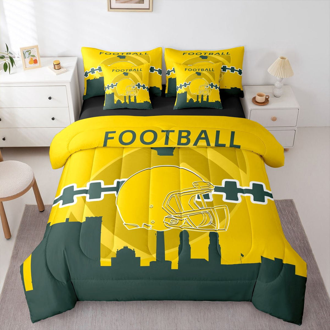 7 Pcs Comforter Set Queen Size,American Football Bed in a Bag with Flat Sheet and Fitted Sheet and Adults,Sports Bedding Set with Pillowcase and Sham(Green Bay)