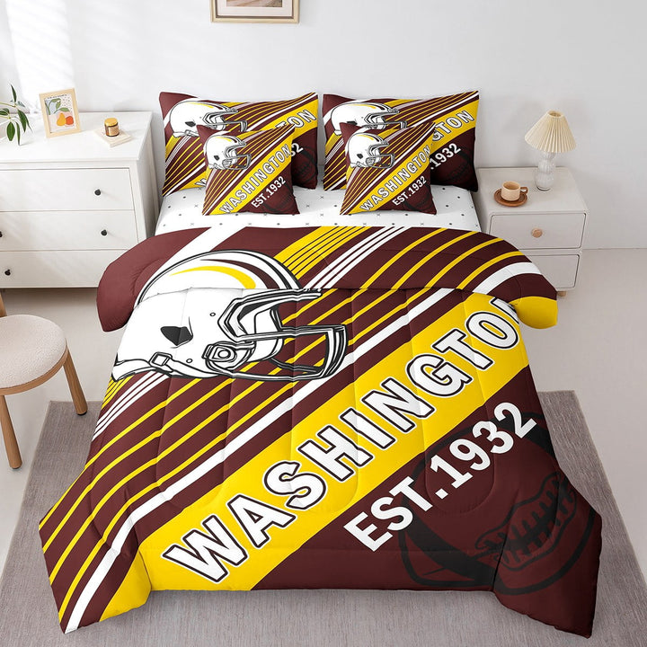 Erosebridal Sport Football Bedding Sets Twin Size,Stripes Comforter Sets with Sheets,Room Decorative (Washington),Reversible,Breathable,7-Piece