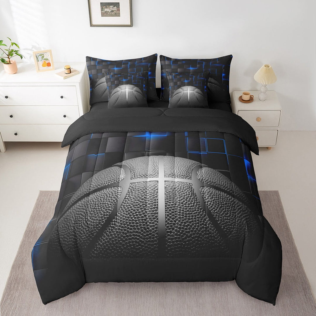 Erosebridal Basketball Bedding Sets Twin Size for Teens, Futuristic Rectangle Comforter Sets with Sheets, Sports Theme Decor, Reversible