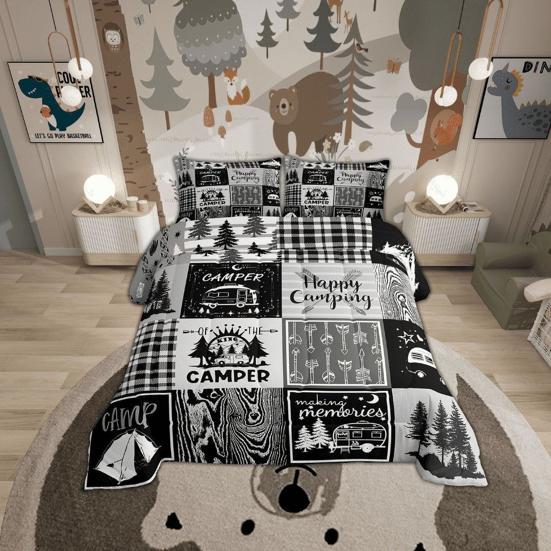 Rv Bedding Sets Plaid Camper Comforter Set Full Rustic Farmhouse Camping Bunk Bedding Comforter Sets Camper Accessories For Travel Trailers,Woodland Travel Quilt Men