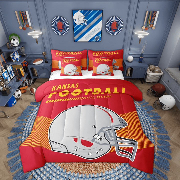 Erosebridal 7-Piece Twin Size American Football City Comforter Set Bed in a Bag Football Sports Comforter Sets with Sheets, Pillowcases and Throw Pillow Covers, Kansas