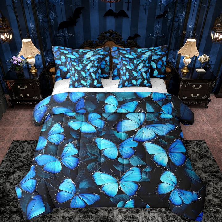 Erosebridal Blue Butterfly Twin Bedding Sets for Girls Women, Dreamy Animal Bedding Comforter Set, 7-Piece