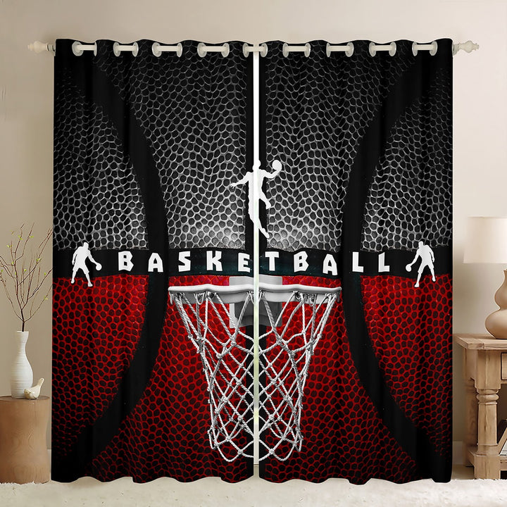 Erosebridal Basketball Blackout Curtains,Ball Games Sports Curtains &amp; Drapes,Basketball Hoop Window Curtains,Red Black Basketball Window Treatments 2 Panels 42Wx63L