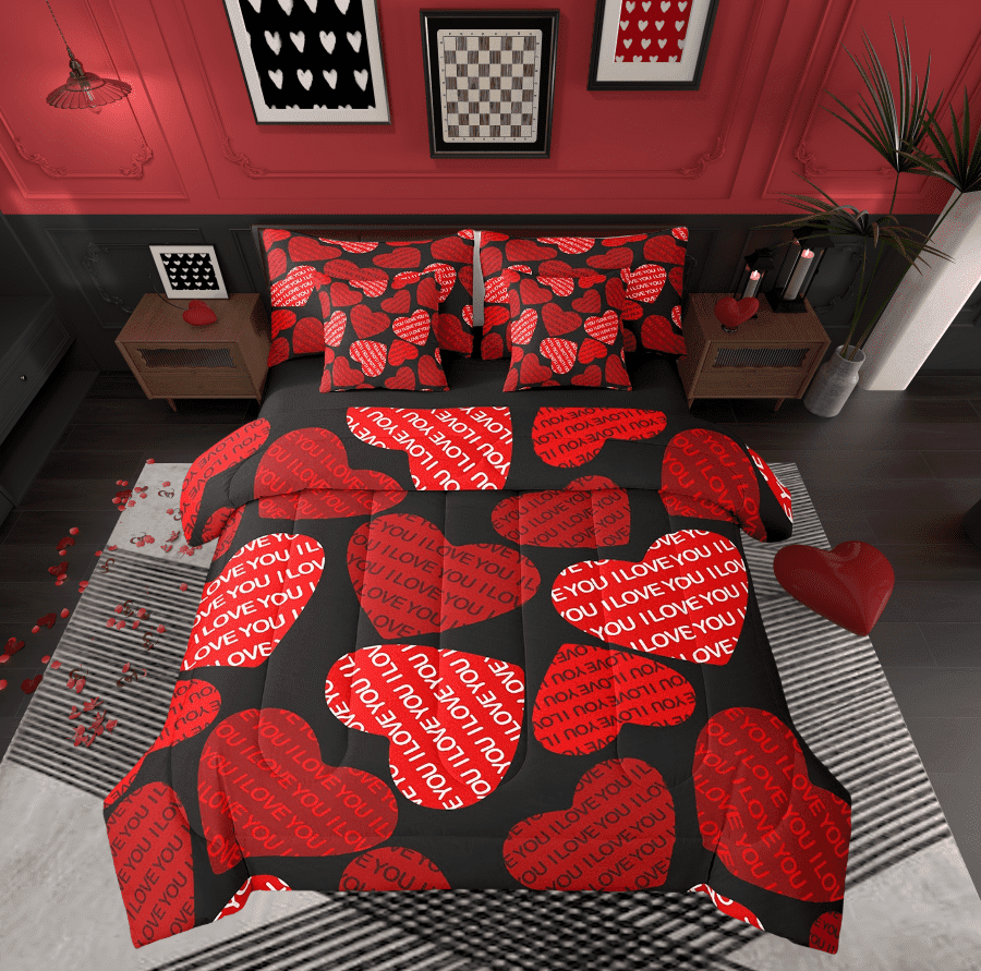 Love Heart King Size Comforter Set,Vlaentine&