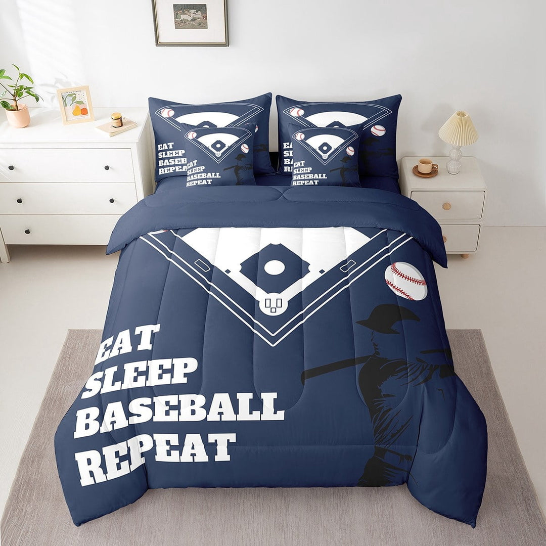 Erosebridal Baseball Bedding Sets Twin Size for Teens, Ball Print Comforter Sets with Sheets, Eat Sleep Decor, Reversible 7pcs