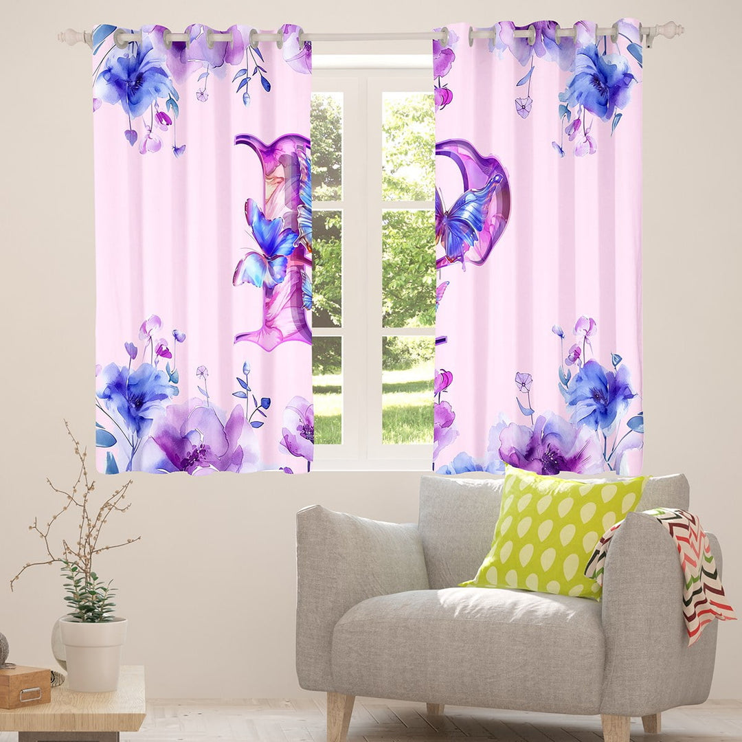 Manfei Letter P Monogrammed Blackout Curtains,Watercolor Rustic Flowers Curtains Pack of 2 (38x45 Each),Cute Butterflies Window Curtains For Girls,Microfiber Room Decorative