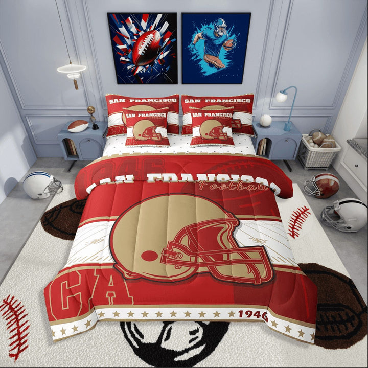 Erosebridal Football Print Bedding Sets Twin Size,Ball Gaming Comforter Sets with Sheets,Sport Bedroom Decor,Reversible,7pcs