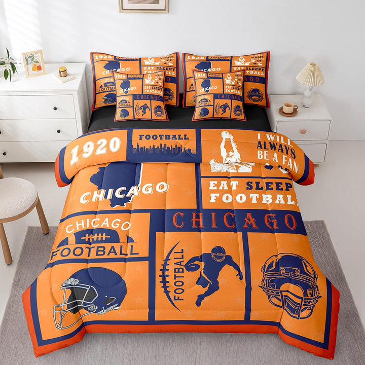 Erosebridal 7Pcs Football Bedding Set s,Twin Size Comforter Set with Sheets and Pillowcase,7Pcs Bed in a Bag,Rugby ren Bed Set, Sports Comforter