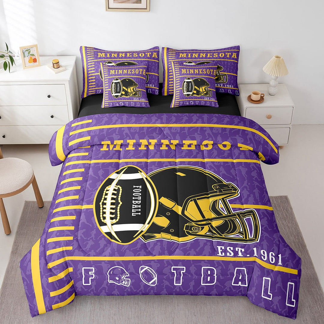 Erosebridal Football Player Bedding Sets Twin Size, Purple Bedding Accessories, Modern Ball Game Decor, Reversible 7 Pieces