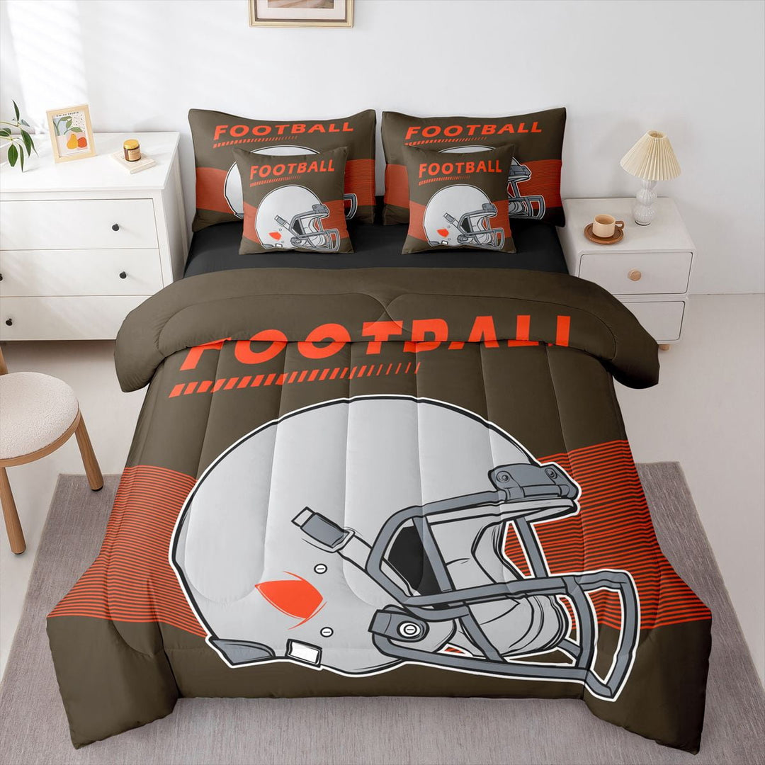 Erosebridal 7-Piece Twin Size American Football Helmet Comforter Set Bed in a Bag, Football Ball Game Comforter Set with Sheets, Cleveland
