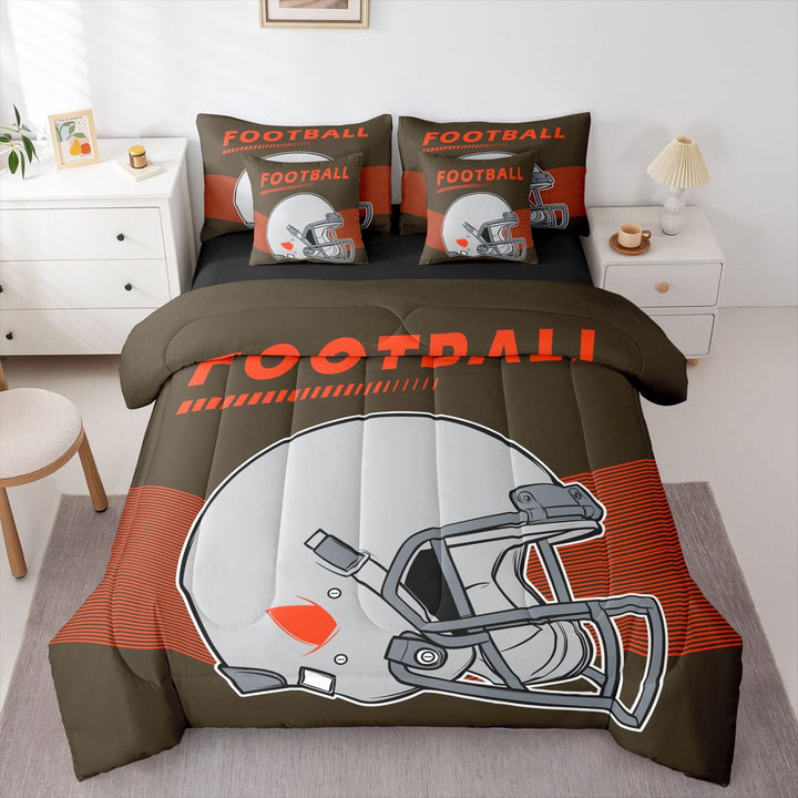 Erosebridal 7-Piece Twin Size American Football Helmet Comforter Set Bed in a Bag, Football Ball Game Comforter Set with Sheets, Cleveland