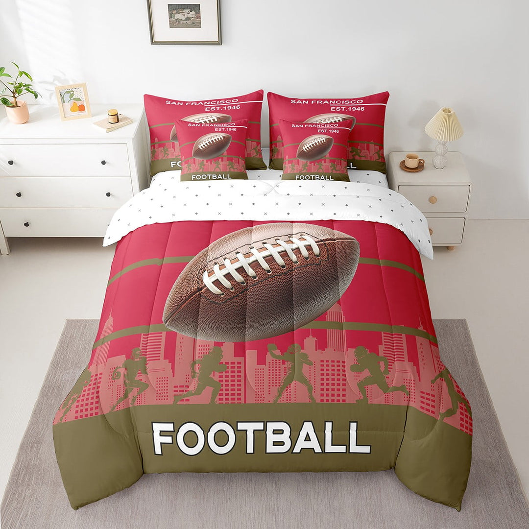 Erosebridal 3D Rugby Print Bedding Sets Twin Size, Football Soccer Comforter Sets with Sheets, Eat Sleep Decor, Reversible 7pcs