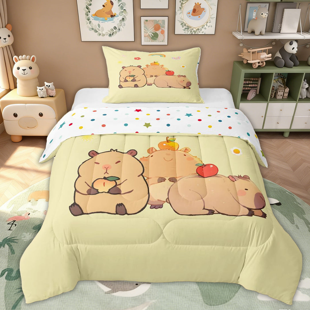 Erosebridal Kawaii Capybara Twin Comforter Sets for Kids, Cartoon Animal Lover Bedding Set, 2pcs