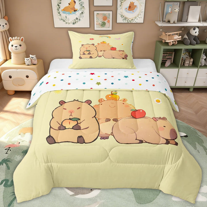 Erosebridal Kawaii Capybara Twin Comforter Sets for Kids, Cartoon Animal Lover Bedding Set, 2pcs