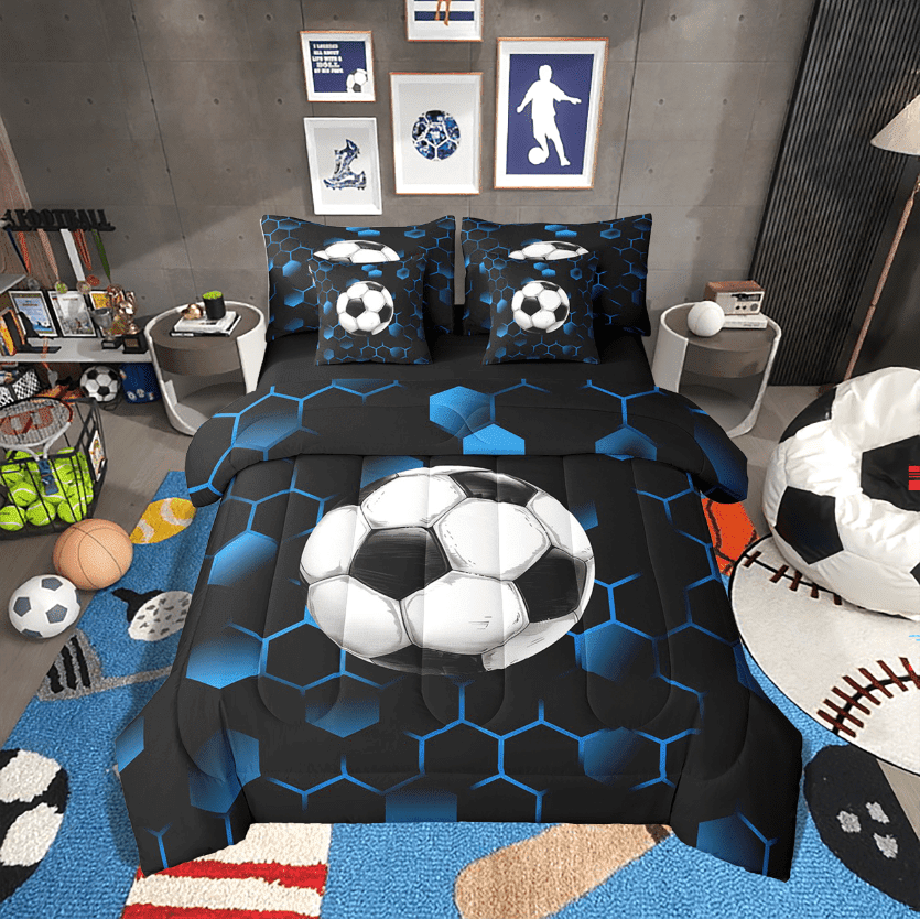 Erosebridal Football Bedding Sets Twin Size,Geometric Hexagon Comforter Sets with Sheets,Sport Decor,Reversible,Breathable,7-Piece