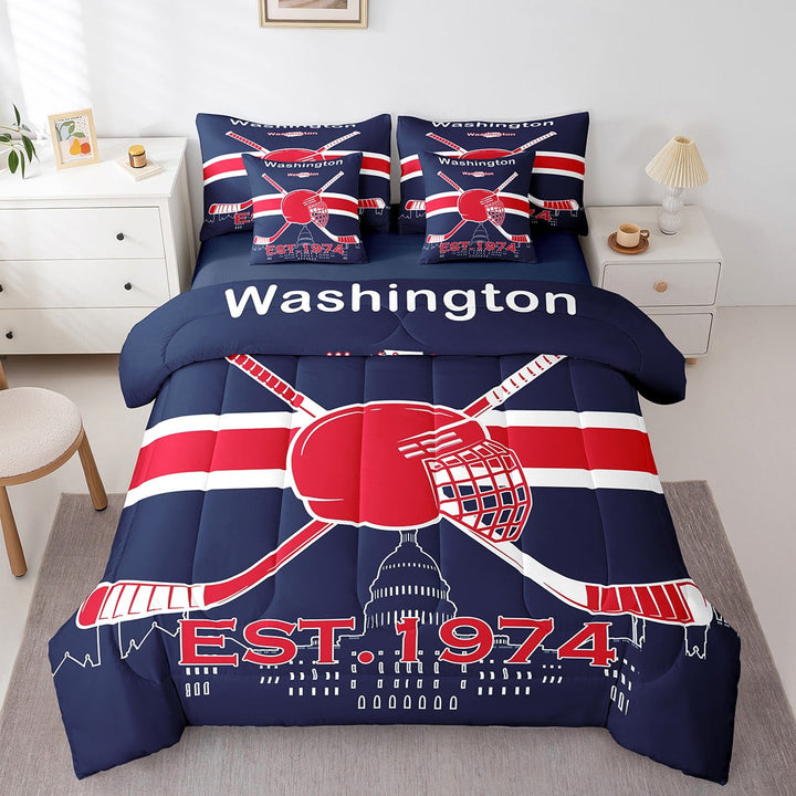 Comforters Twin Size Set with Sheets Ice Hockey - 7 Pieces Bed in a Bag Twin Hockey Beddding Sets with Comforter, Sheets, Pillowcases &amp; Shams for Hockey Player,Washington