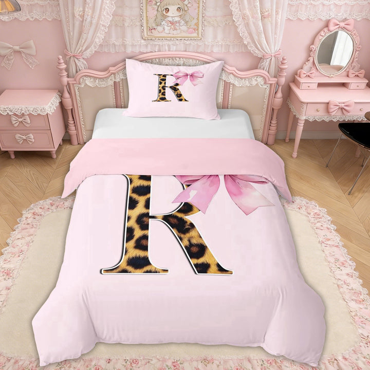 Erosebridal Kawaii Bowknot Letter R Twin Bedding, Dreamy Princess Style Duvet Cover Set for Girls Kids, Pink Reversible, 1 Duvet Cover and 1 Pillowcase (No Comforter), 2-Piece