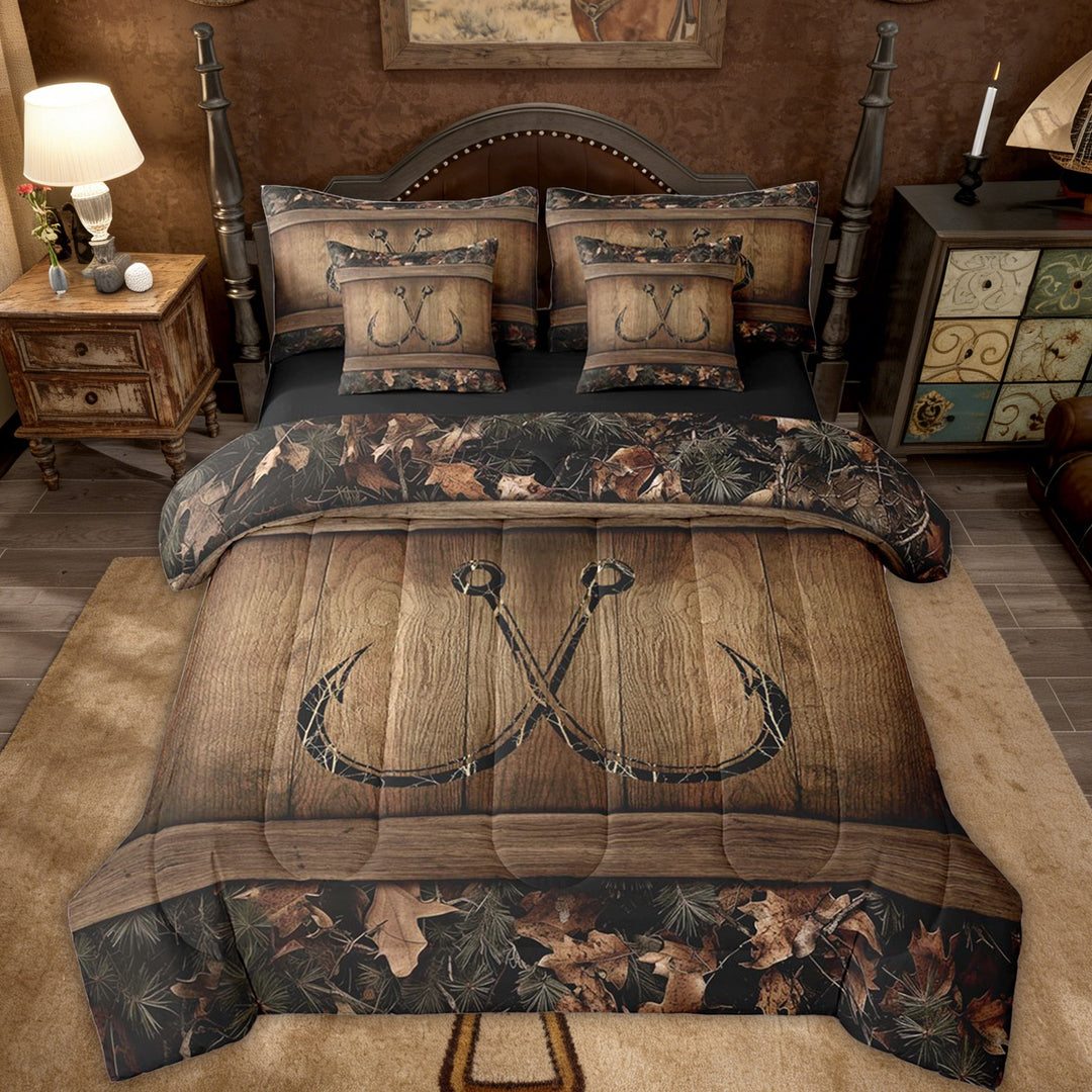 Erosebridal 7 Piece Rustic Lake Cabin Comforter Set With Sheets Farmhouse Fishing Bedding Set Queen Tree Branches Camo Fish Hook Bed In A Bag Teen Men Country Camouflage Bed Set
