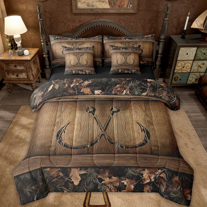 Erosebridal 7 Piece Rustic Lake Cabin Comforter Set With Sheets Farmhouse Fishing Bedding Set Queen Tree Branches Camo Fish Hook Bed In A Bag Teen Men Country Camouflage Bed Set