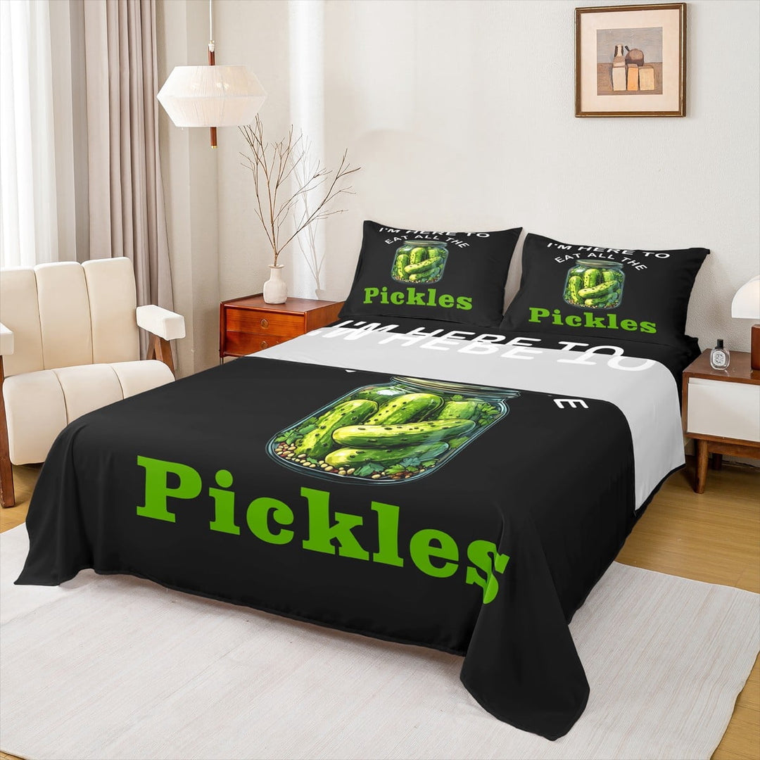 Manfei Green Cucumber 3pcs Twin Sheet Sets,Botanical Plants Twin Fitted Sheet,Pickled Vegetable Breathable Flat Sheet,Lightweight Pickle Bedroom Decoration