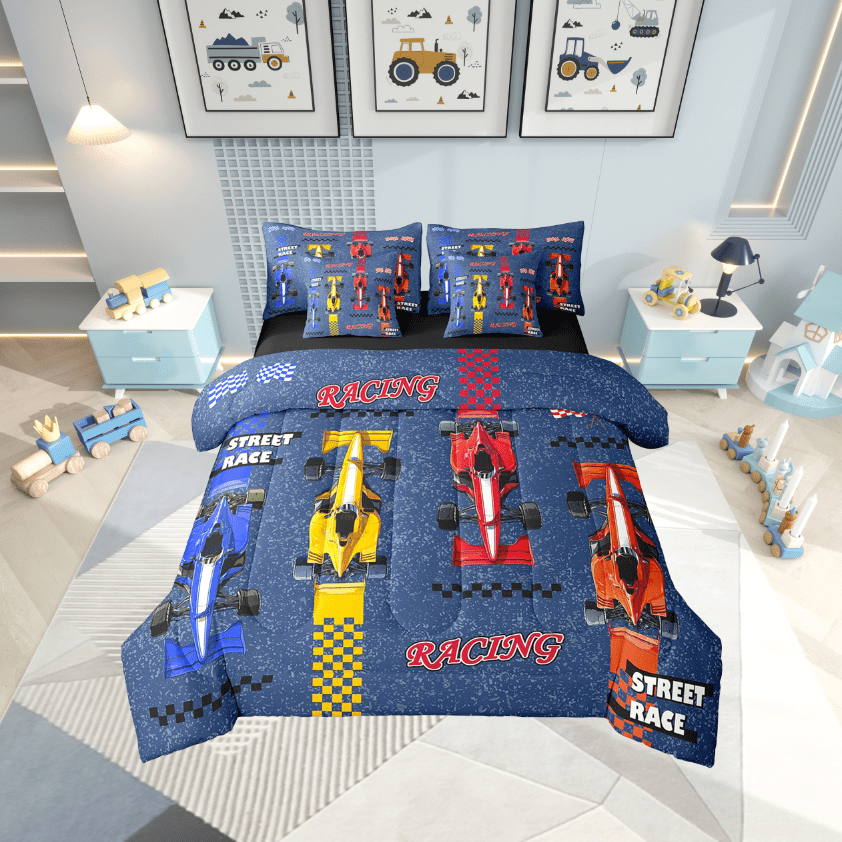 Erosebridal Sport Car Bedding Sets Twin Size,Racing Car Comforter Sets with Sheets,Fast Car Bed in a Bag Twin size,Lightweight Extreme Sports Bedroom Decoration,Reversible,7-Piece