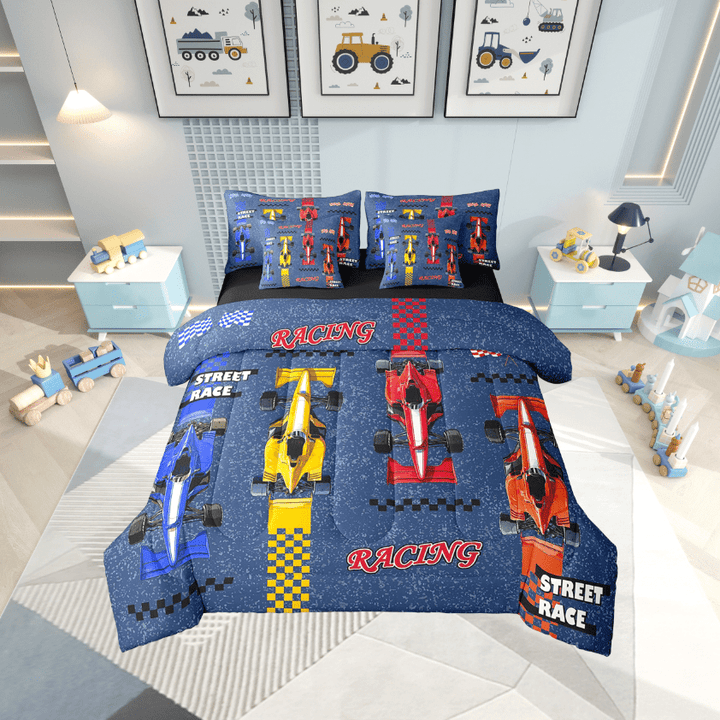 Erosebridal Sport Car Bedding Sets Twin Size,Racing Car Comforter Sets with Sheets,Fast Car Bed in a Bag Twin size,Lightweight Extreme Sports Bedroom Decoration,Reversible,7-Piece