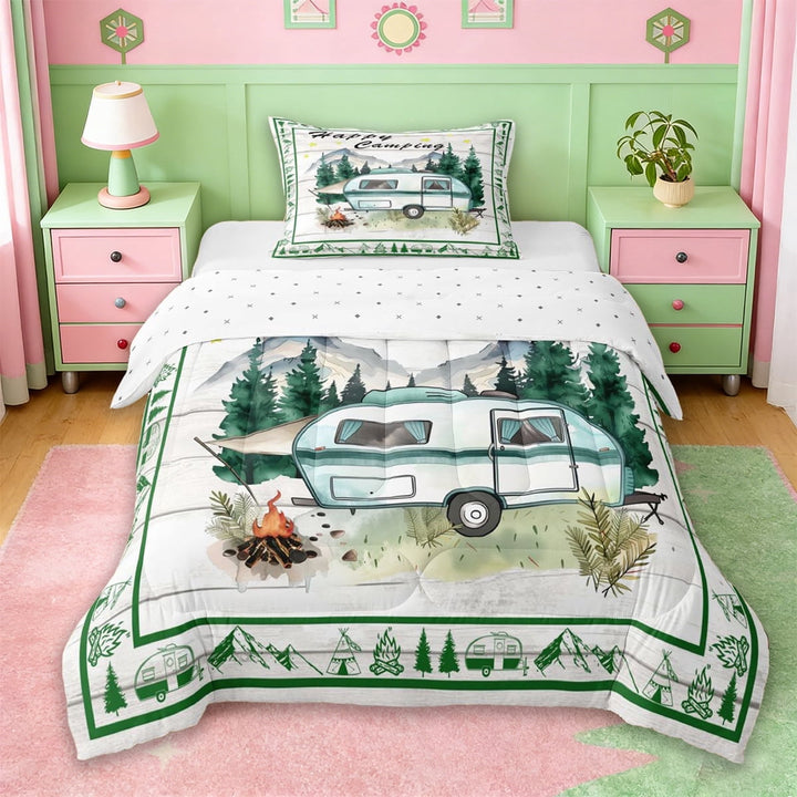 Erosebridal Country Camping RV Twin Comforter Sets,Adventure Theme Bedding Set For Camper,Reversible,2 Pieces