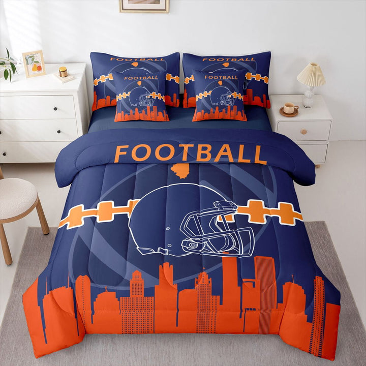 7 Pcs Comforter Set Full Size,Football Bed in a Bag with Flat Sheet and Fitted Sheet and Adults,American Football Bedding Set with Pillowcase and Sham(Chicago)