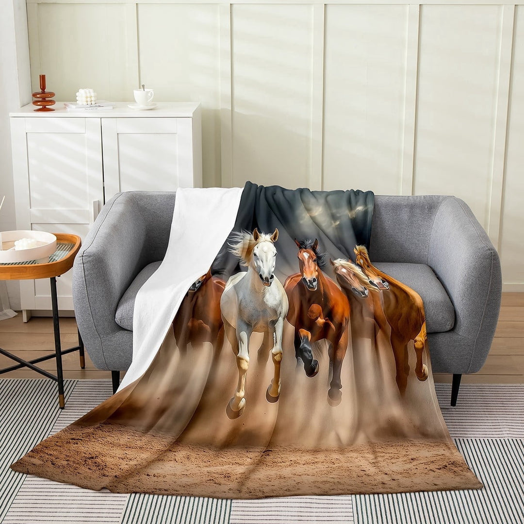 Erosebridal Race Horse Flannel Blanket 40x50, 3D Animal Sherpa Throw, Rustic Farmhouse Decor, Super Cozy