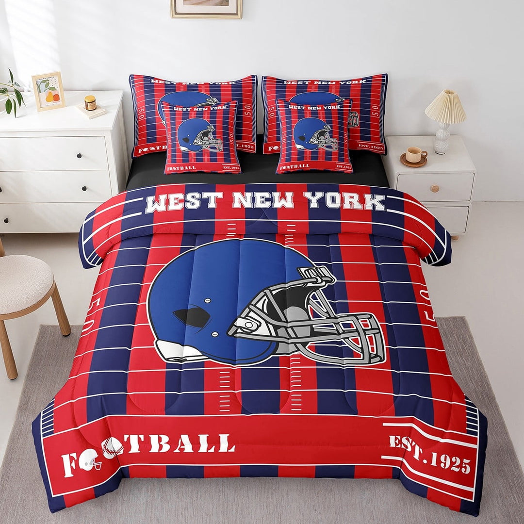 Erosebridal Sports City Bedding Sets Twin Size,American Football Comforter Sets with Sheets,West New York Bed in a Bag Twin Size For Boys Kids,Super Cozy Room Decoration Reversible,7-Piece