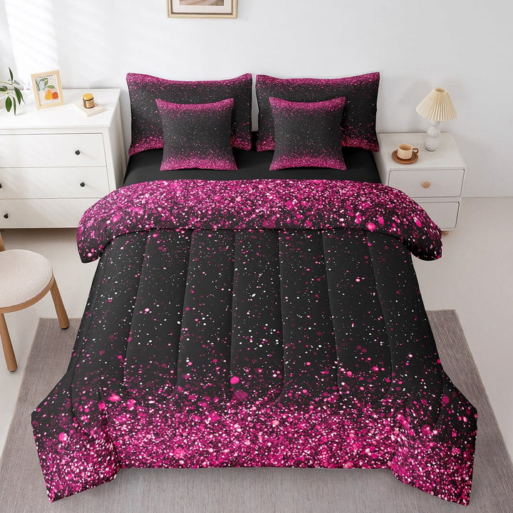Erosebridal Sparkle Glitter Bedding Sets King Size,Sparkling Sequin Print Bed in a Bag King size,Super Cozy Reversible Bedding King Size,Teenager Bedroom Decor,7 Pieces