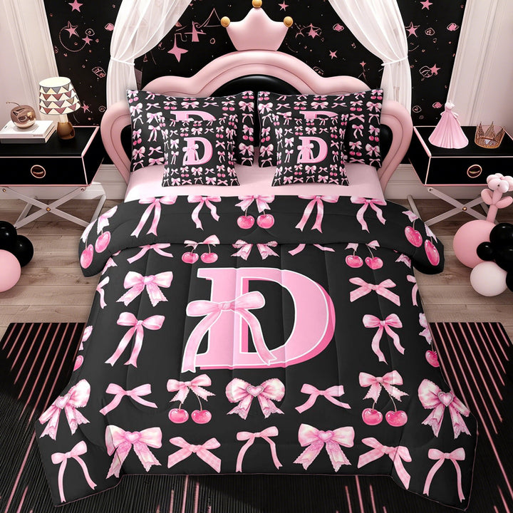 Erosebridal Bowknot Letter D Twin Bedding Sets for Kid, Princess Style Bedding Comforter Set, 7 Pieces